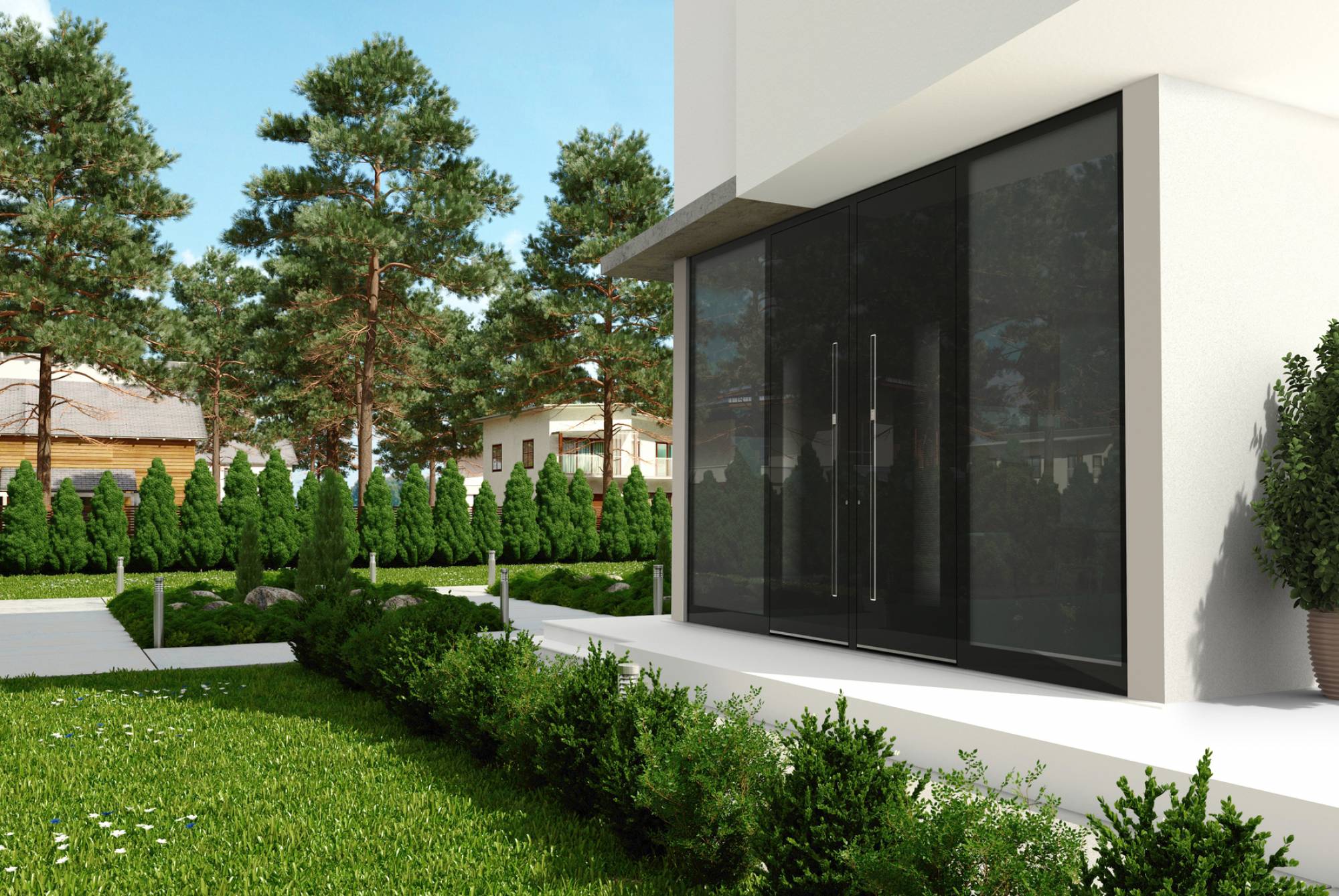 Porte d'entrée double vantail en aluminium noir avec empreinte digitale dans le vaucluse (Vedène) 84